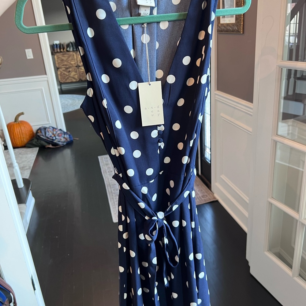 A New Day Navy and White Polka Dot Midi Dress